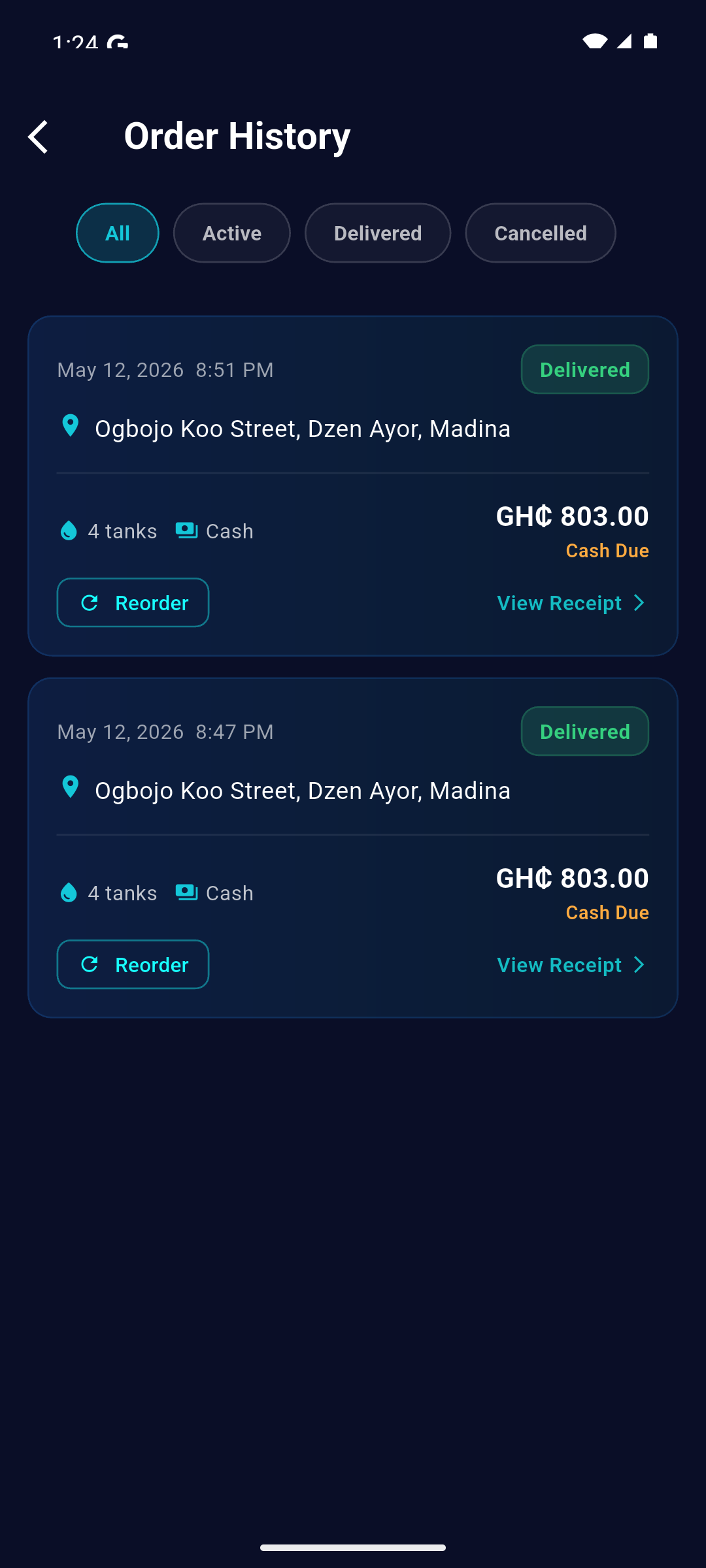 AguaDash in-app Account & Legal screen showing Privacy, Terms, Sign out, and Delete account